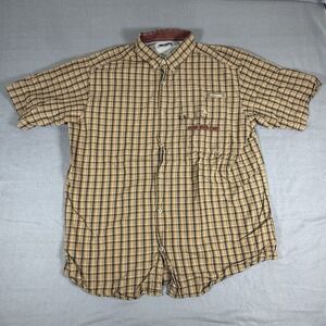 Columbia PHG Sharptail Tan Yellow Brown Plaid Button Down Shirt Size XL Hunting